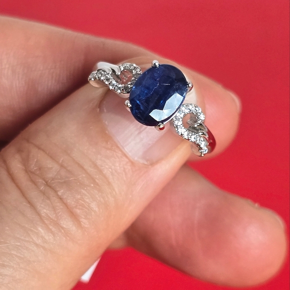 Natural Kyanite & CZ 925 Sterling Silver ring - Picture 4 of 5